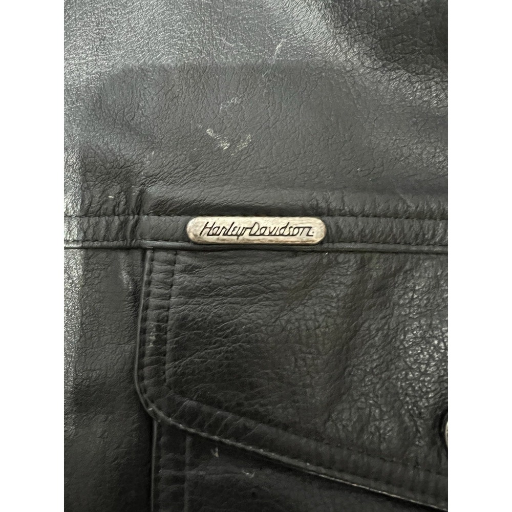 Harley Davidson Leather Jacket Mens M Black Cowhide Snap Button USA Biker - Picture 3 of 9